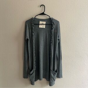 Hollister Y2K Grey Ruffle Open Front Cardigan
